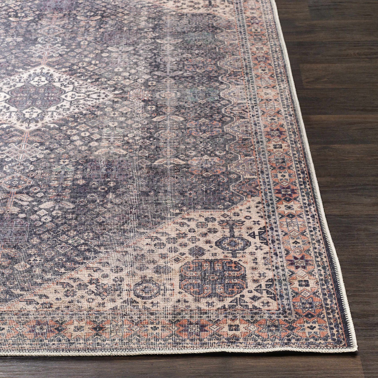 Kittrell Brown Medallion Washable Rug - Boutique Rugs