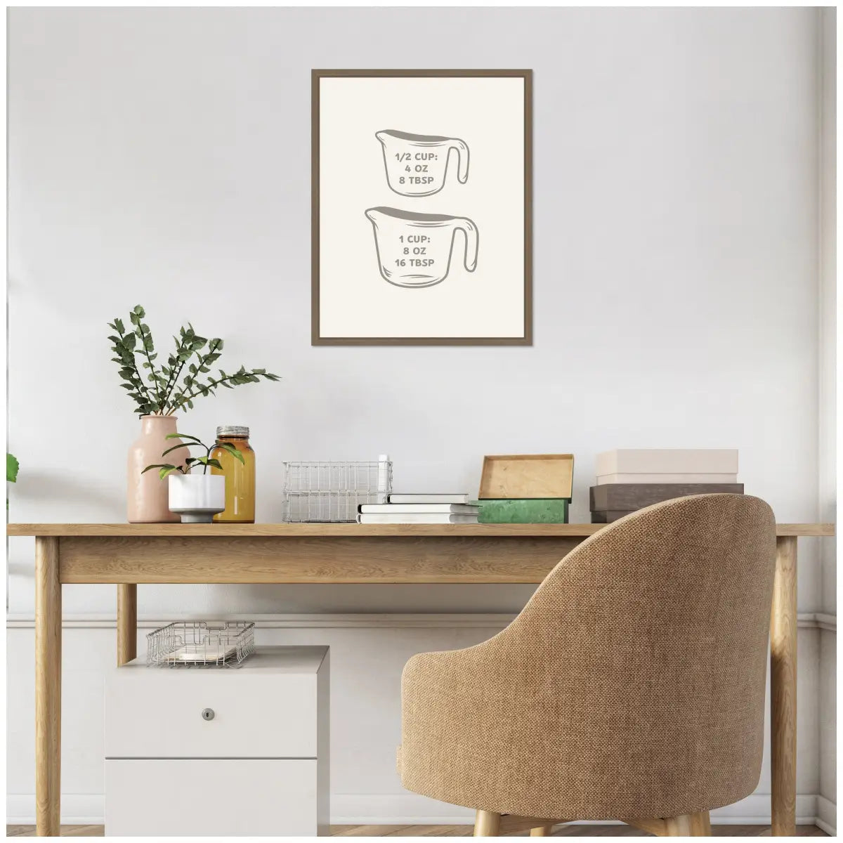 Kitchen Conversion Charts Cups Framed Canvas Wall Art Print - kateandlaurel