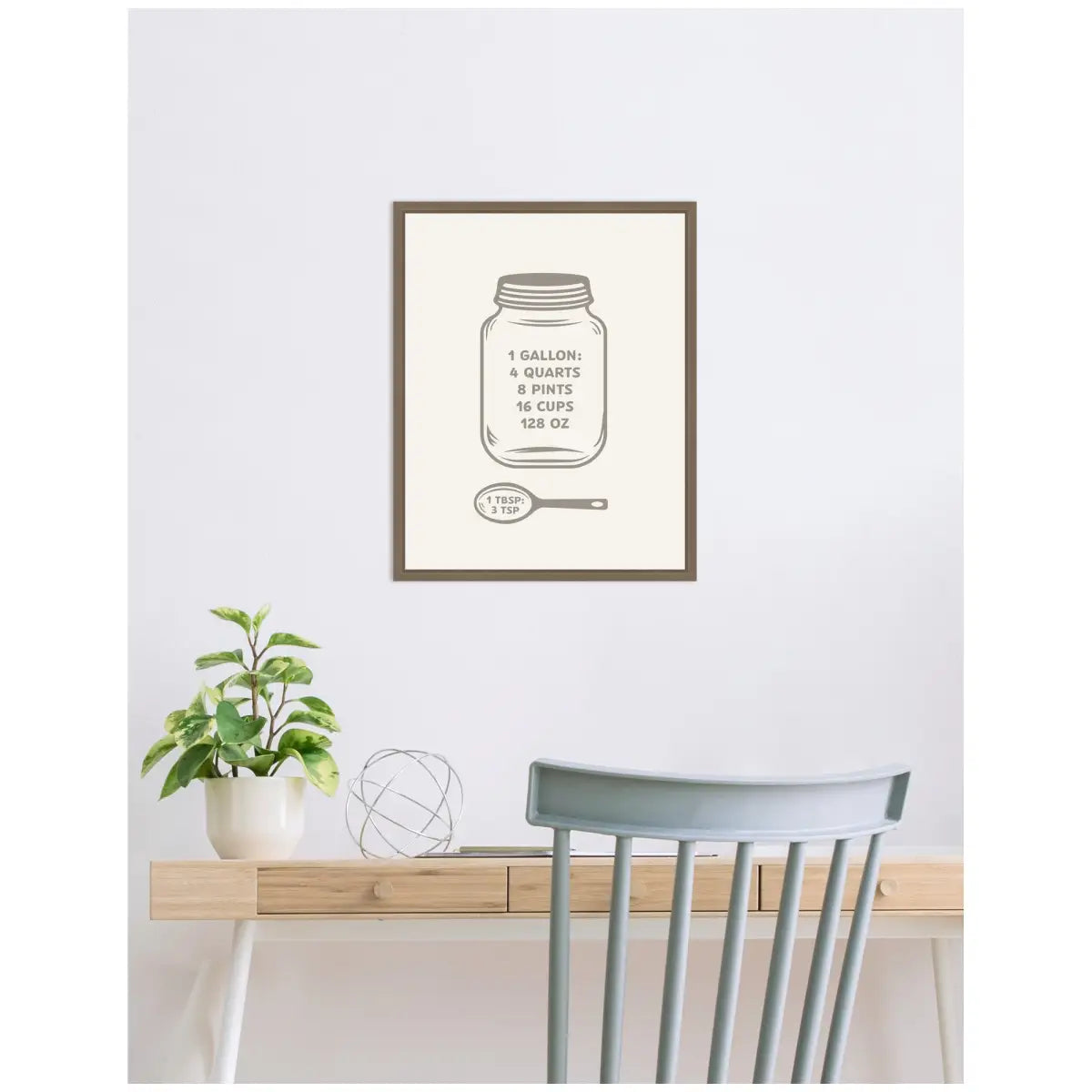 Kitchen Conversion Charts Gallon Tbsp Framed Canvas Wall Art Print - kateandlaurel