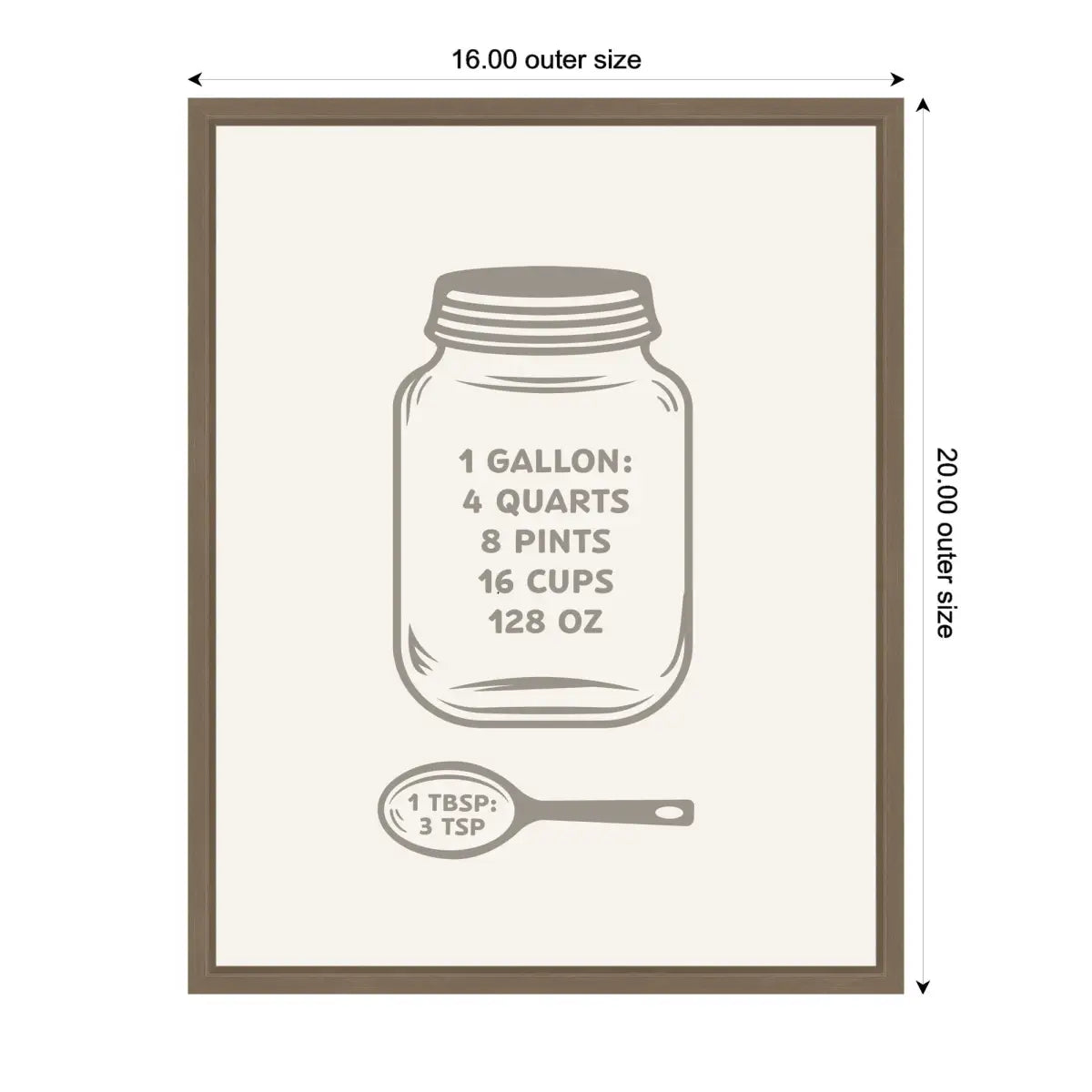 Kitchen Conversion Charts Gallon Tbsp Framed Canvas Wall Art Print - kateandlaurel