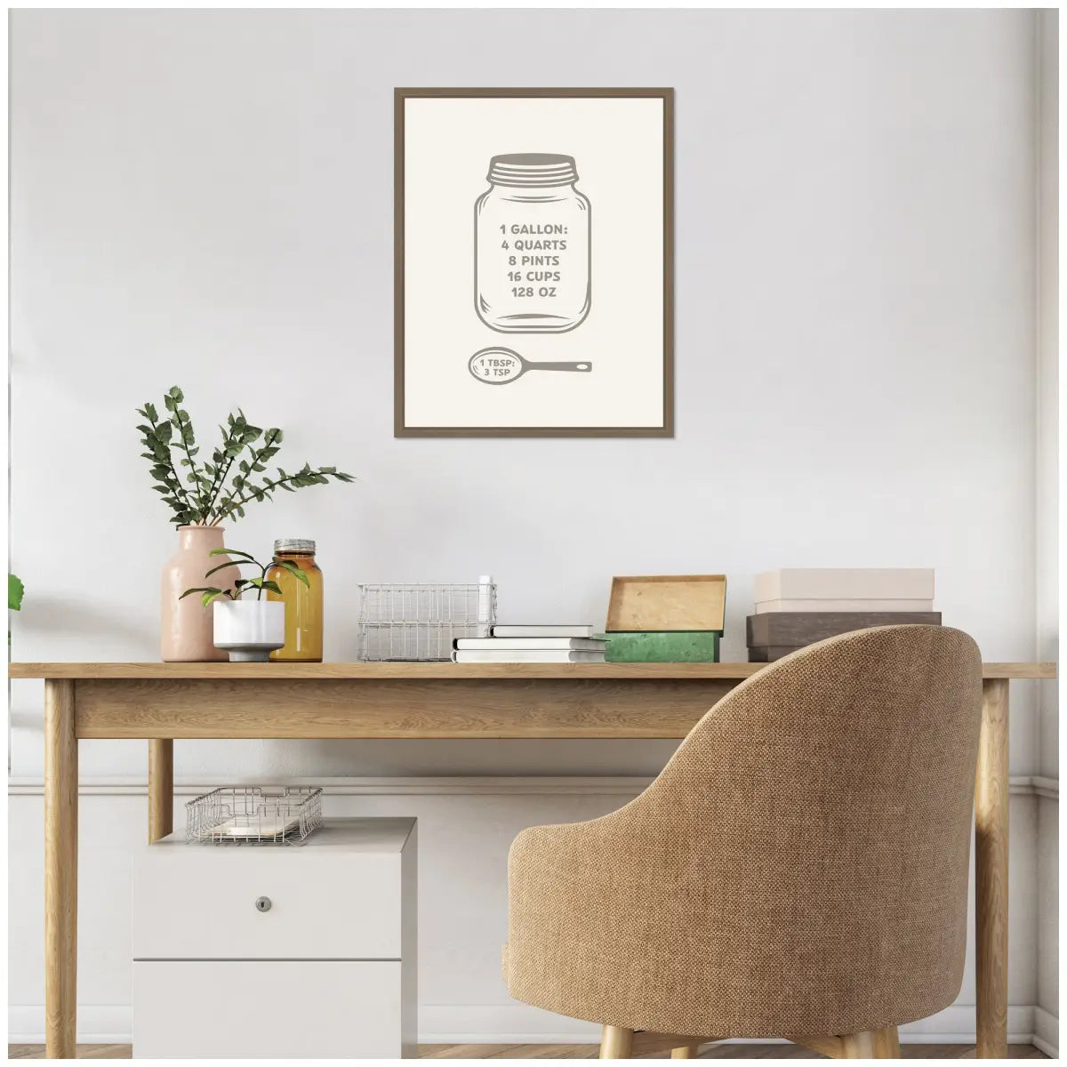 Kitchen Conversion Charts Gallon Tbsp Framed Canvas Wall Art Print - kateandlaurel