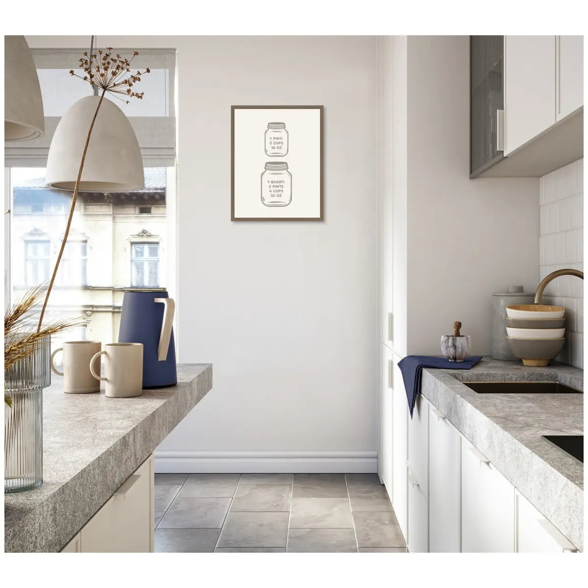 Kitchen Conversion Charts Pint Quart Framed Canvas Wall Art Print - kateandlaurel