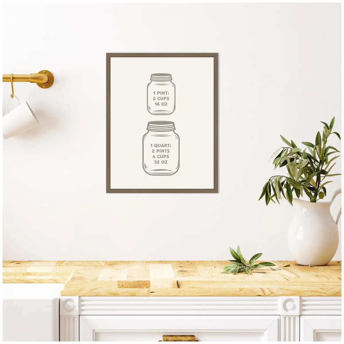Kitchen Conversion Charts Pint Quart Framed Canvas Wall Art Print - kateandlaurel