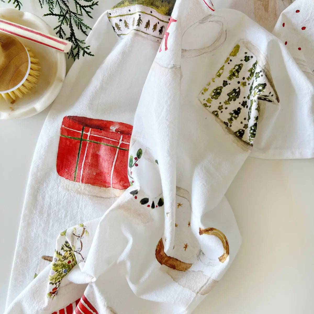 Kitchen Tea Towel - Christmas Mugs by Emily Lex - emily lex studio