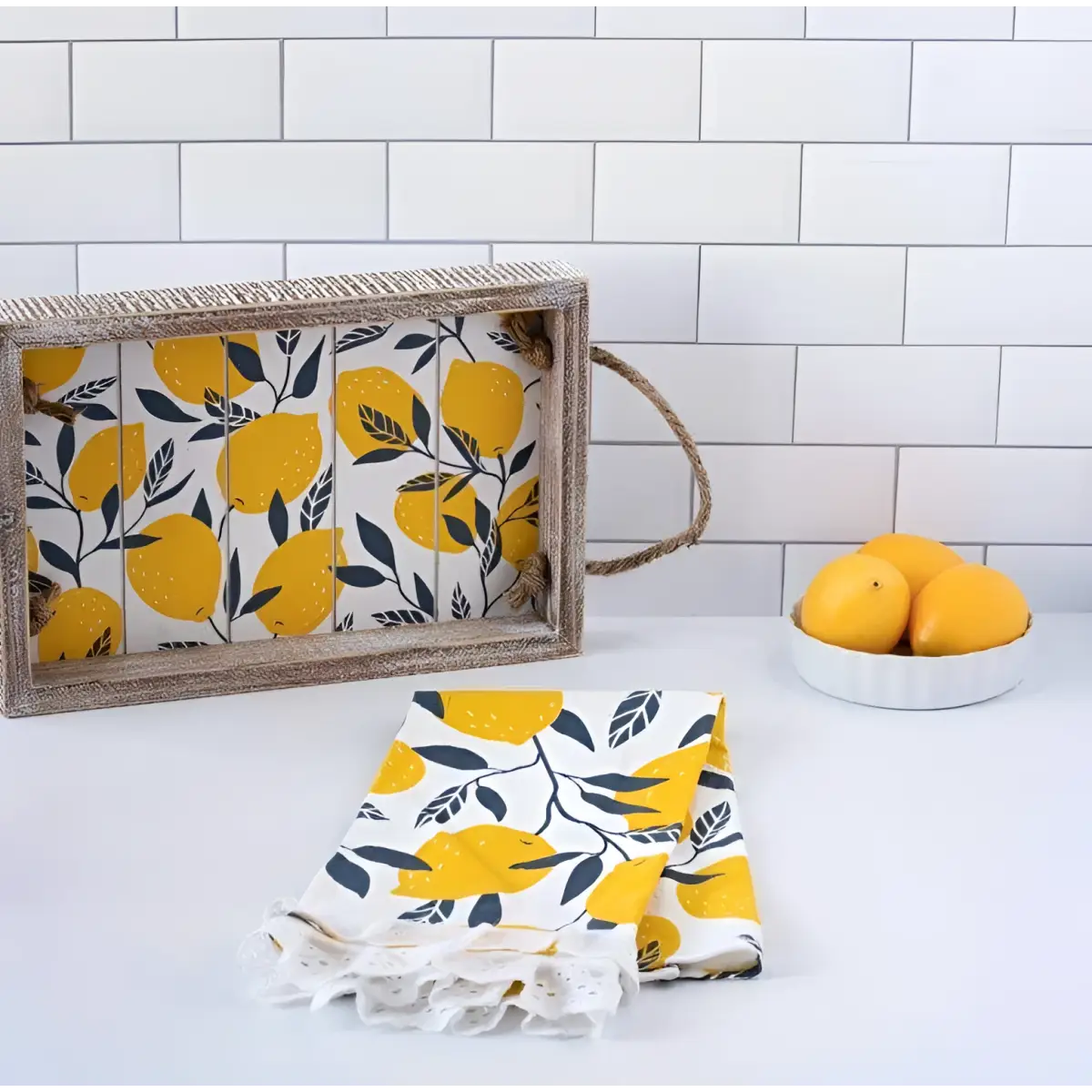 Kitchen Tea Towel - Lemons with Ruffle - 17x24 - Adams & Co.