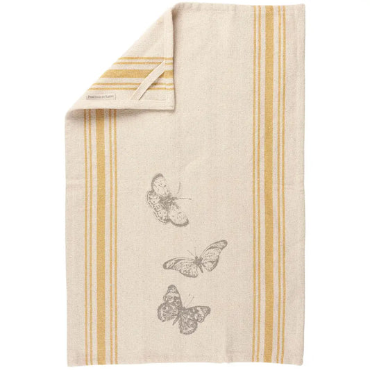 Kitchen Towel - Butterfly Yellow Stripe - Primitives by Kathy