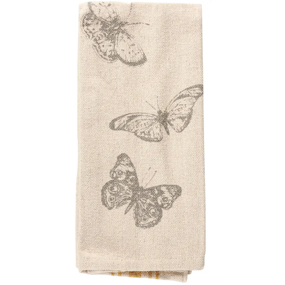 Kitchen Towel - Butterfly Yellow Stripe - Primitives by Kathy