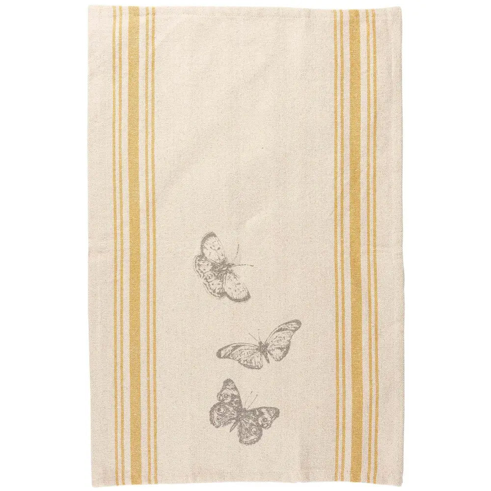 Kitchen Towel - Butterfly Yellow Stripe - Primitives by Kathy