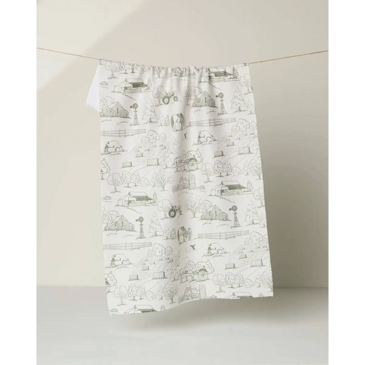 Kitchen Towel - Farmyard - Farm Scene Line Drawing - Geometry