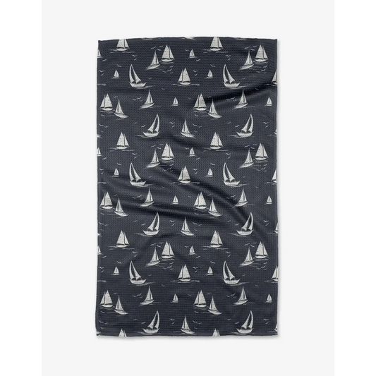 Kitchen Towel - Navy Race Day - Boats - Geometry