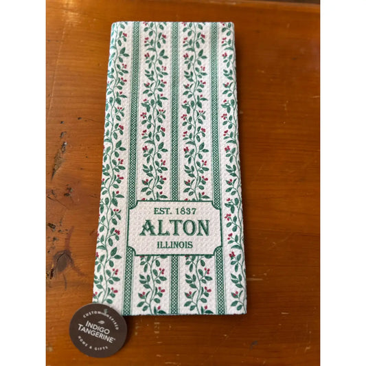 Kitchen Towel - Vintage Christmas - Alton Illinois - Indigo Tangerine