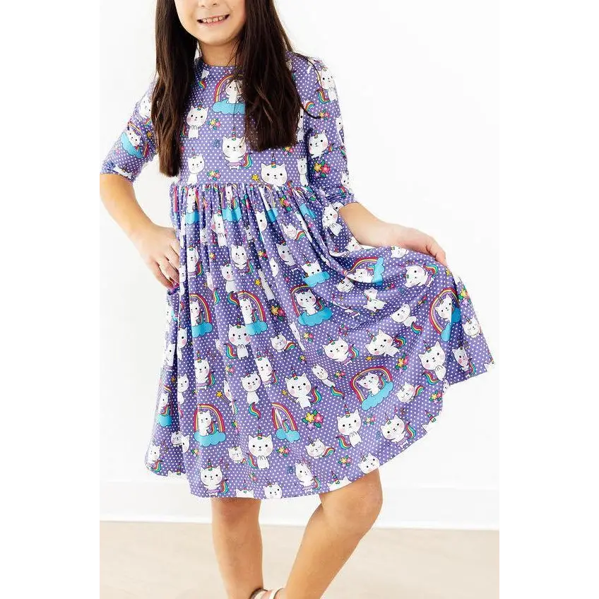 Pocket Twirl Dress - Kitties in the Clouds 3/4 Sleeve - Mila & Rose ®
