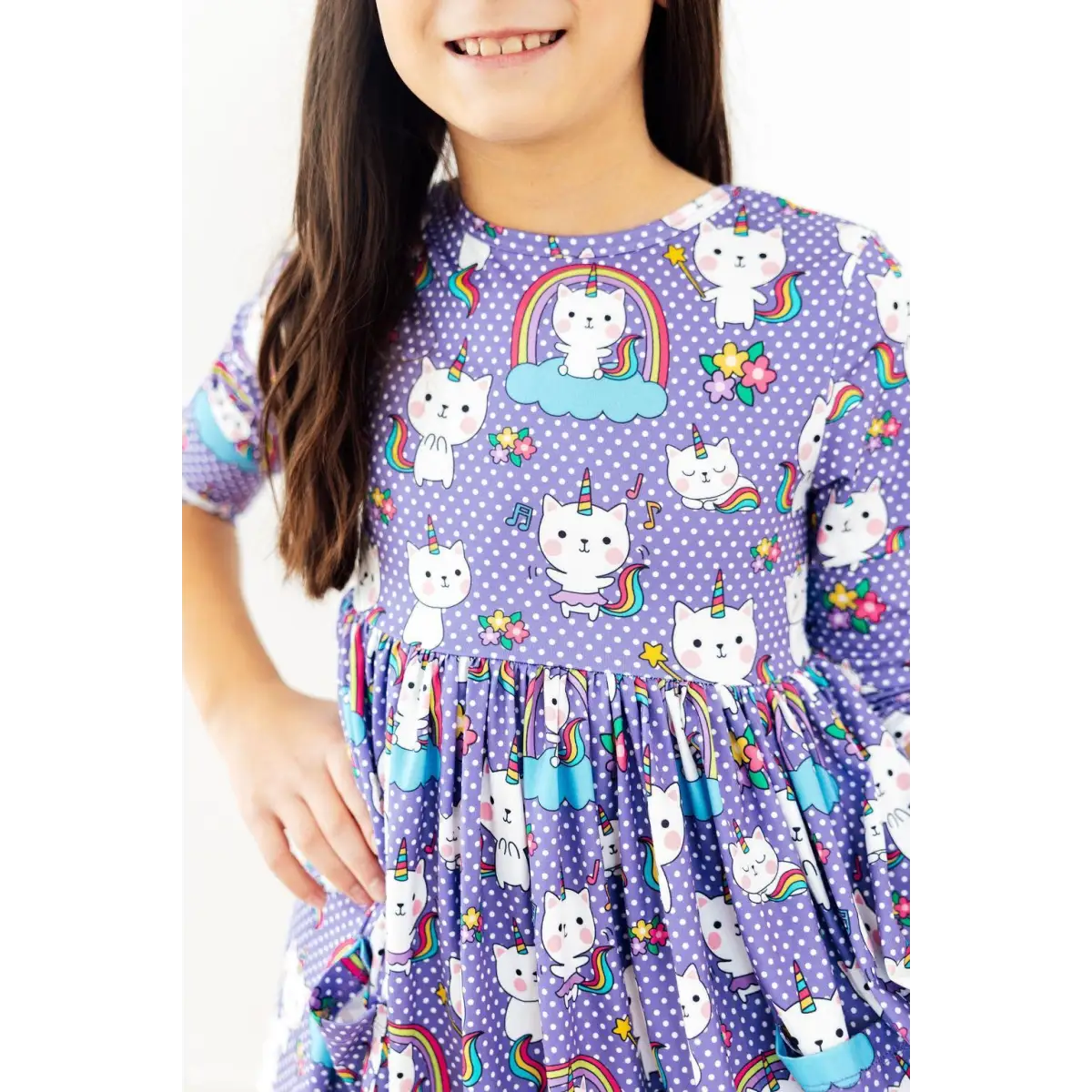 Pocket Twirl Dress - Kitties in the Clouds 3/4 Sleeve - 6-12M - Mila & Rose ®