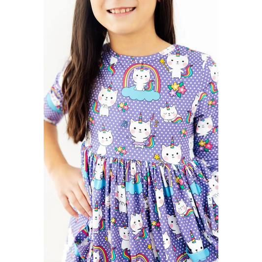 Pocket Twirl Dress - Kitties in the Clouds 3/4 Sleeve - 6-12M - Mila & Rose ®