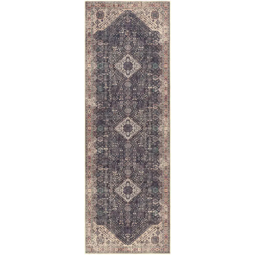 Kittrell Brown Medallion Washable Rug - 2’7’’ x 7’10’’ Runner - Boutique Rugs