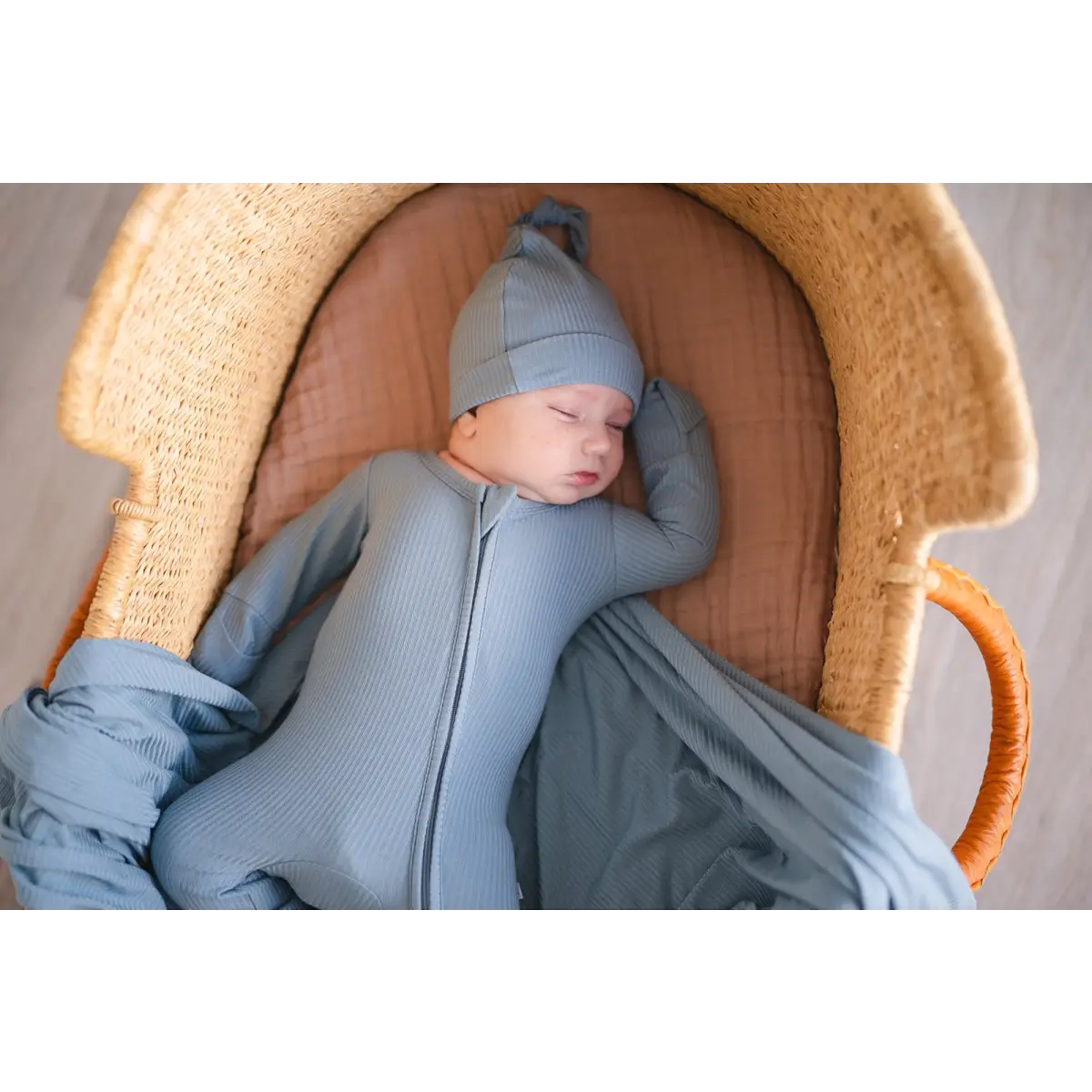 Knot Hat - Arona Blue Ribbed - Harp Angel Boutique