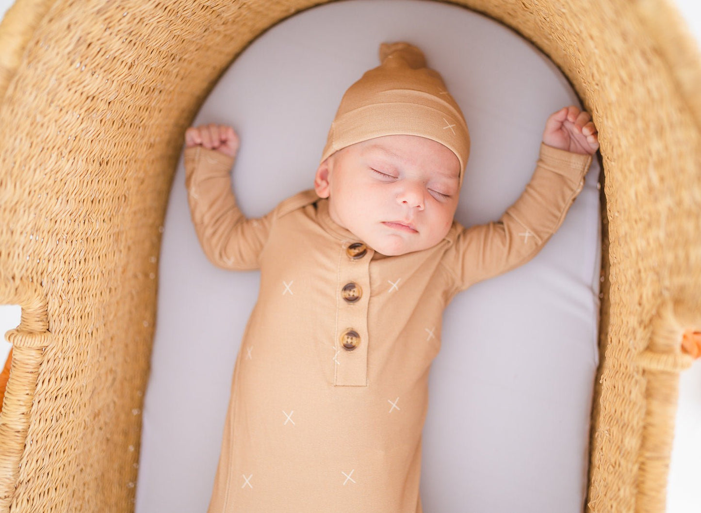 Knot Hat - Beige X’s - Harp Angel Boutique