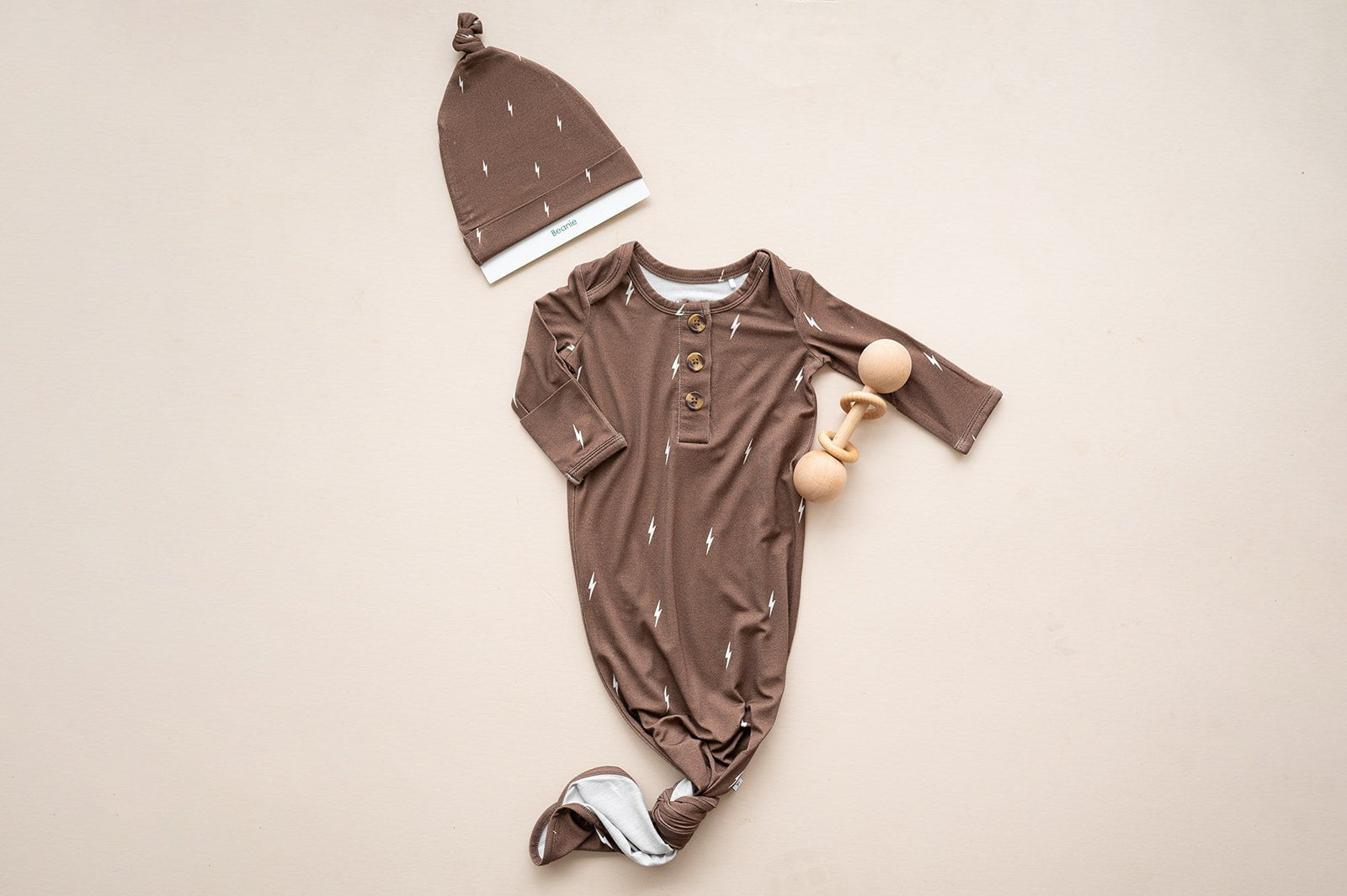 Knotted Baby Gown - Brown Lightning - Gown + Knot Hat - Harp Angel Boutique