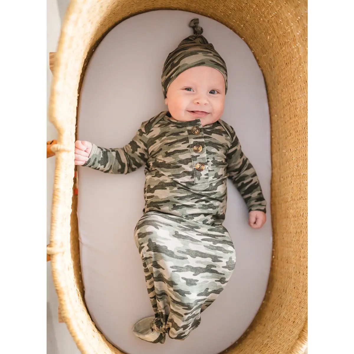 Knotted Baby Gown - Camo - Harp Angel Boutique