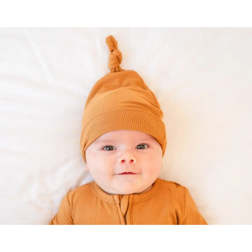 Knotted Baby Gown - Caramel Ribbed - Harp Angel Boutique