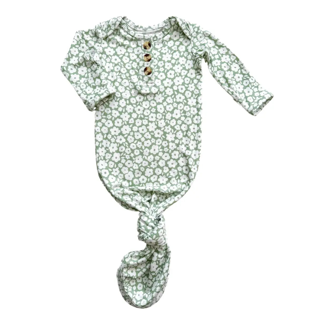 Knotted Baby Gown - Sage Ditsy Floral - Harp Angel Boutique
