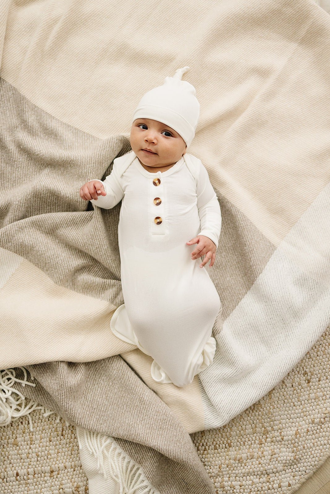 Knotted Baby Gown - White - Gown + Knot Hat - Harp Angel Boutique