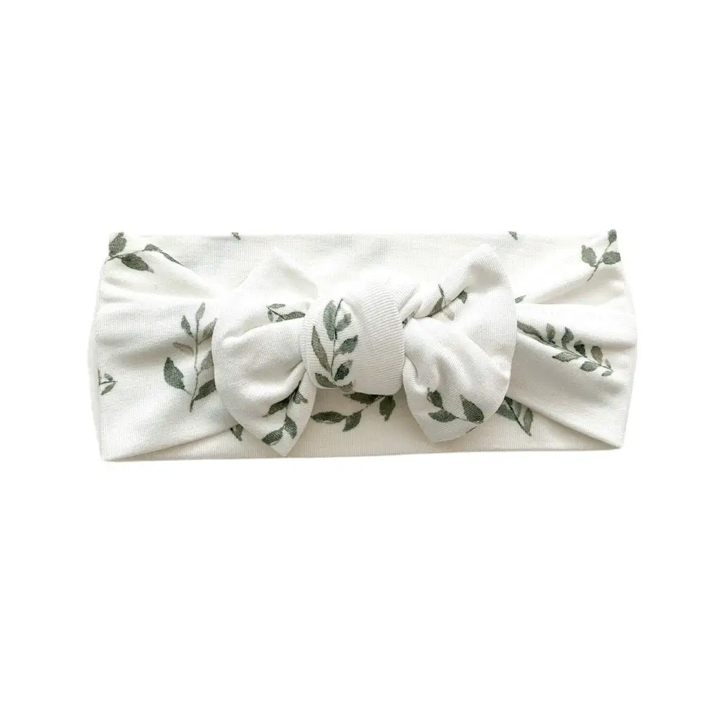 Knotted Headband - Green Leaves - Harp Angel Boutique