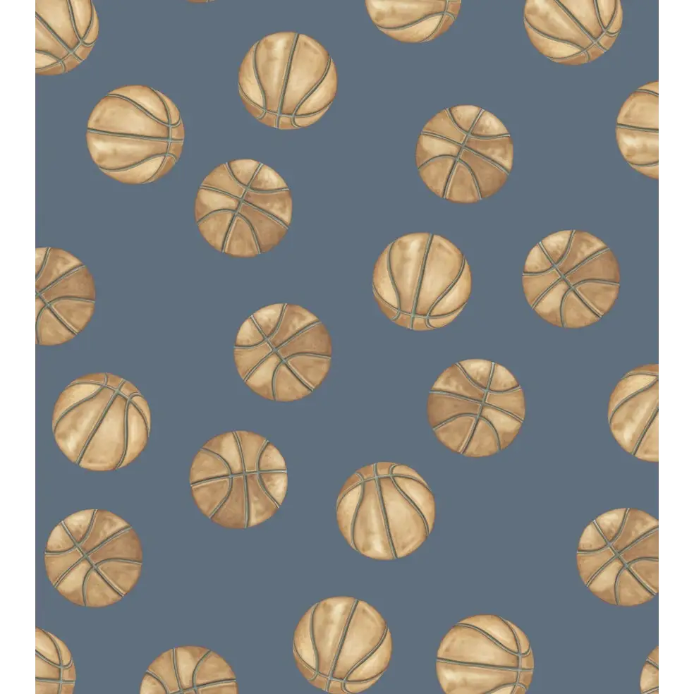 Knox Wallpaper - Basketball - by Hailey Kiefer - Sample 1 foot by 1 foot / Navy - Loomwell Home Goods