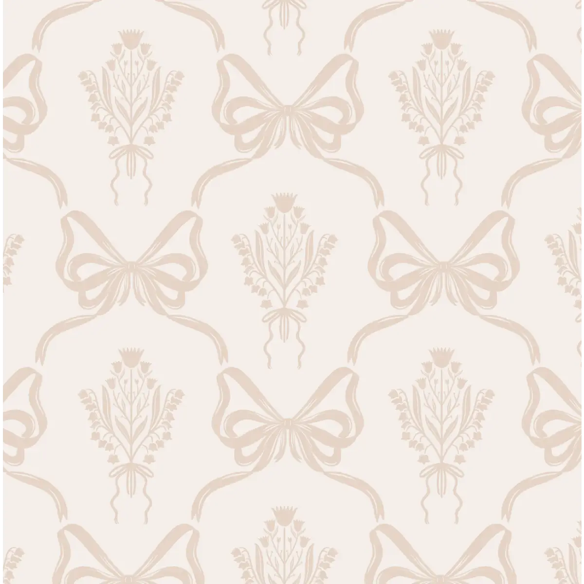 Lacey Wallpaper - Bows and Bouquets - by The Beau Studio - Sample 1 foot by 1 foot / Beige - Loomwell Home Goods