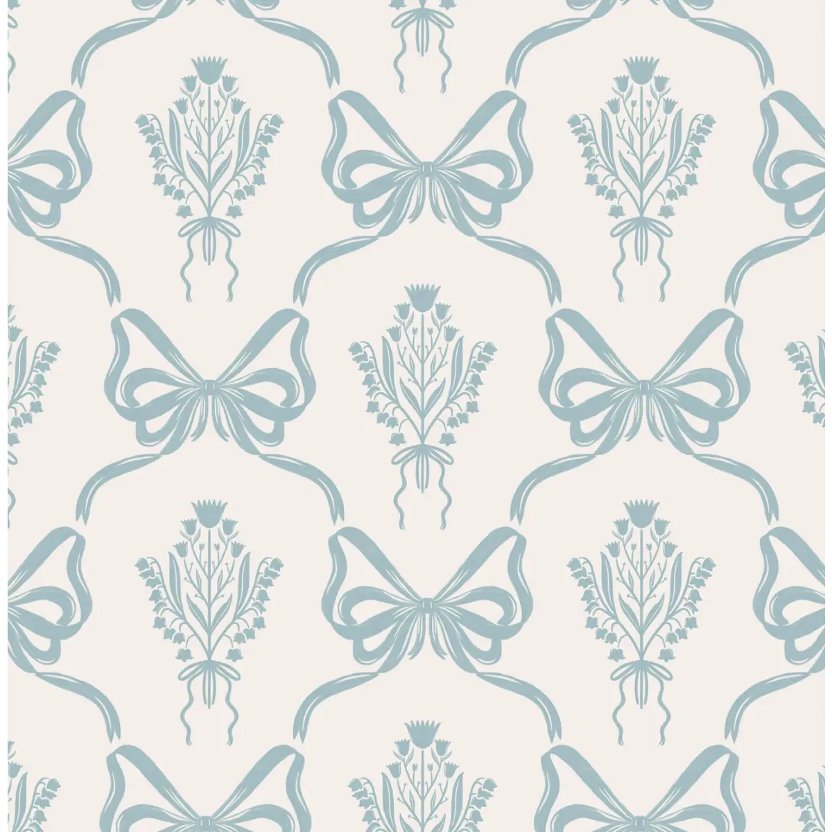 Lacey Wallpaper - Bows and Bouquets - by The Beau Studio - Sample 1 foot by 1 foot / Blue - Loomwell Home Goods