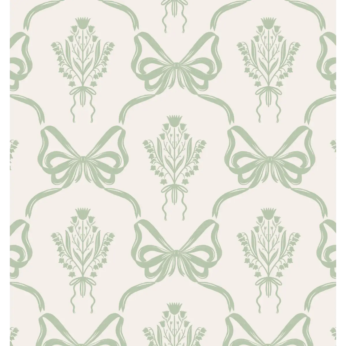Lacey Wallpaper - Bows and Bouquets - by The Beau Studio - Sample 1 foot by 1 foot / Green - Loomwell Home Goods