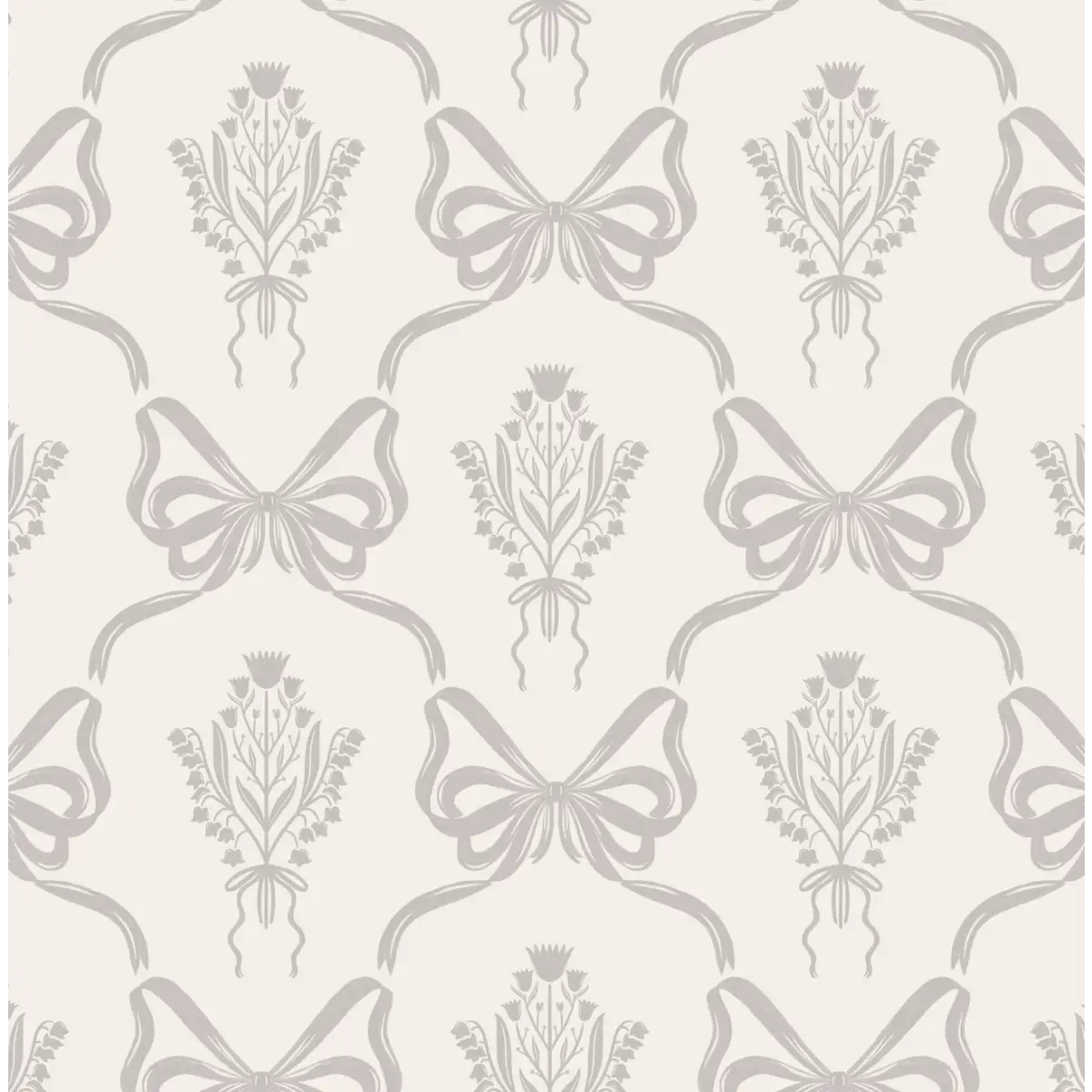 Lacey Wallpaper - Bows and Bouquets - by The Beau Studio - Sample 1 foot by 1 foot / Light Gray - Loomwell Home Goods