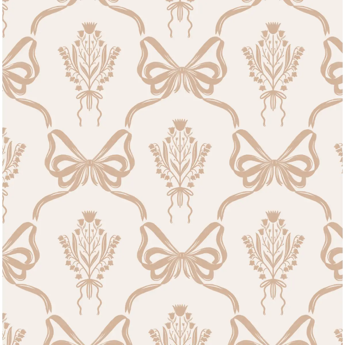 Lacey Wallpaper - Bows and Bouquets - by The Beau Studio - Sample 1 foot by 1 foot / Neutral - Loomwell Home Goods