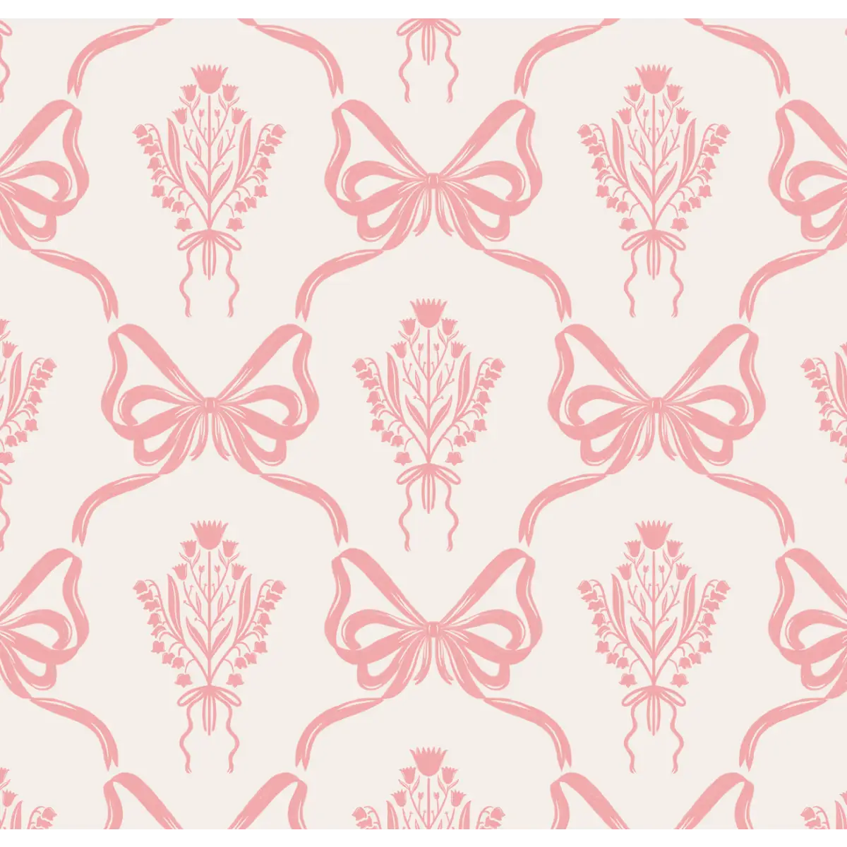 Lacey Wallpaper - Bows and Bouquets - by The Beau Studio - Sample 1 foot by 1 foot / Pink - Loomwell Home Goods