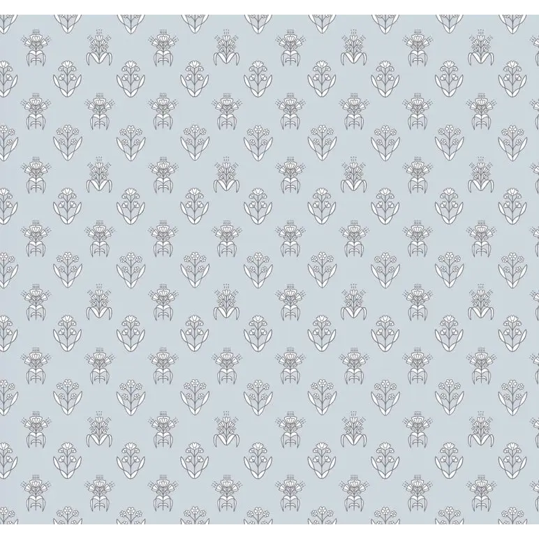 Laina Wallpaper - Petite Floral Block Print - by Quirky Paisley Designs - Sample 1 foot by 1 foot / Light Blue