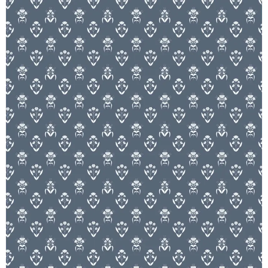 Laina Wallpaper - Petite Floral Block Print - by Quirky Paisley Designs - Sample 1 foot by 1 foot / Navy - Loomwell