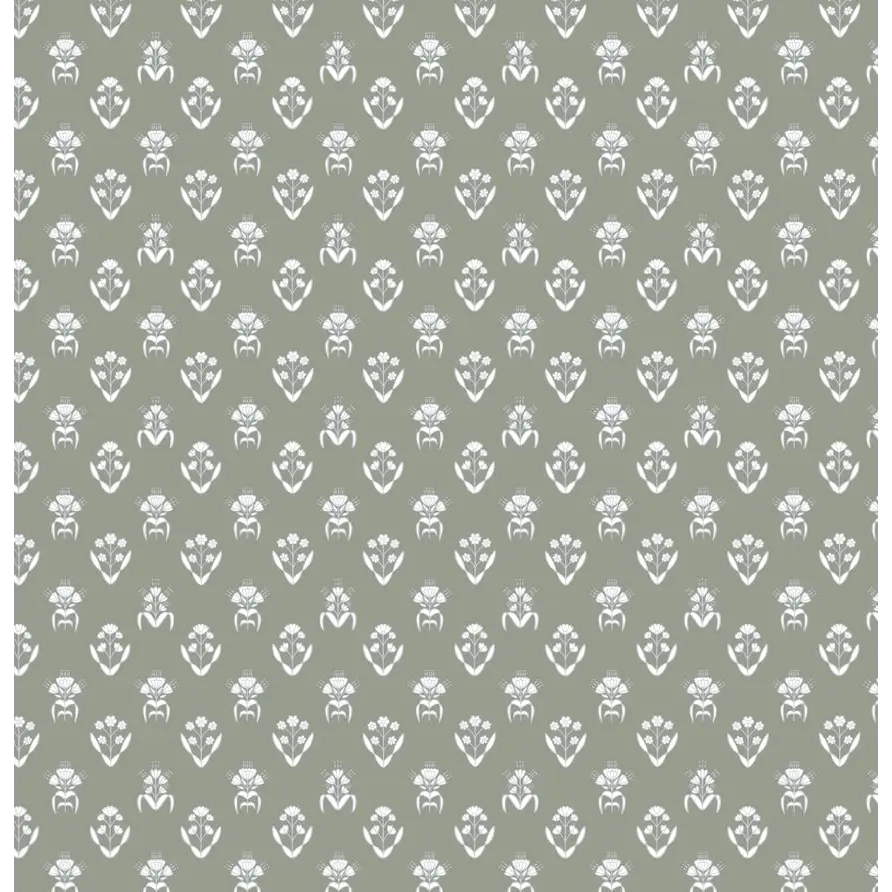 Laina Wallpaper - Petite Floral Block Print - by Quirky Paisley Designs - Sample 1 foot by 1 foot / Olive - Loomwell