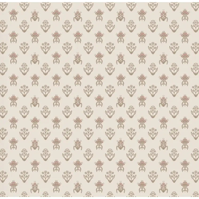 Laina Wallpaper - Petite Floral Block Print - by Quirky Paisley Designs - Sample 1 foot by 1 foot / Pink - Loomwell