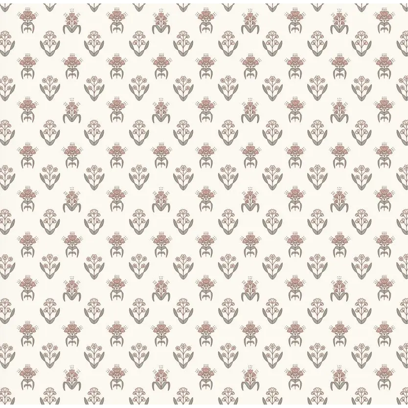 Laina Wallpaper - Petite Floral Block Print - by Quirky Paisley Designs - Sample 1 foot by 1 foot / Pink and Green