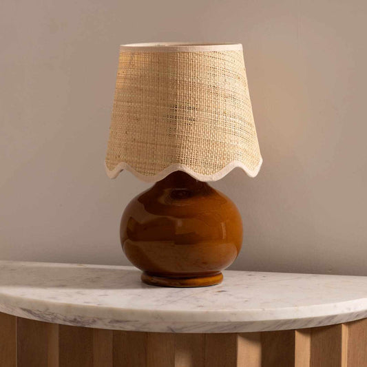 Brown Table Lamp with Scalloped Shade
