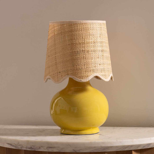 Yellow Table Lamp with Scalloped Shade