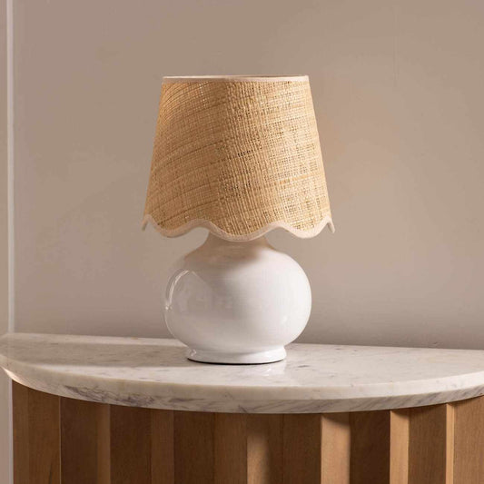 Light Beige Table Lamp with Scalloped Shade
