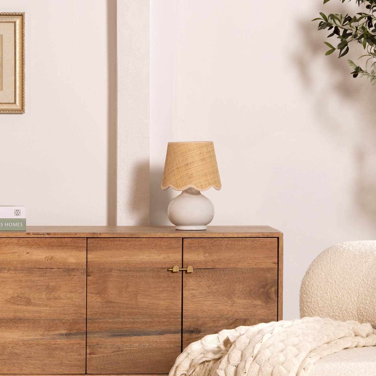Light Beige Table Lamp with Scalloped Shade
