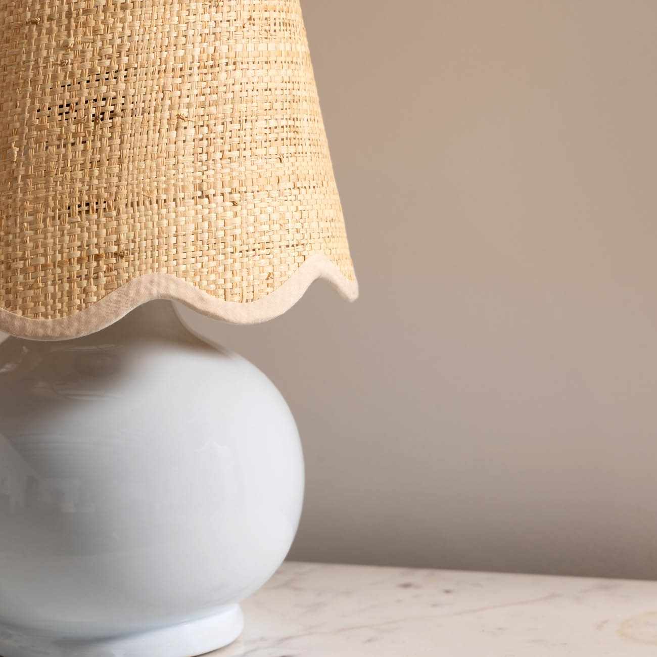 Light Blue Table Lamp with Scalloped Shade