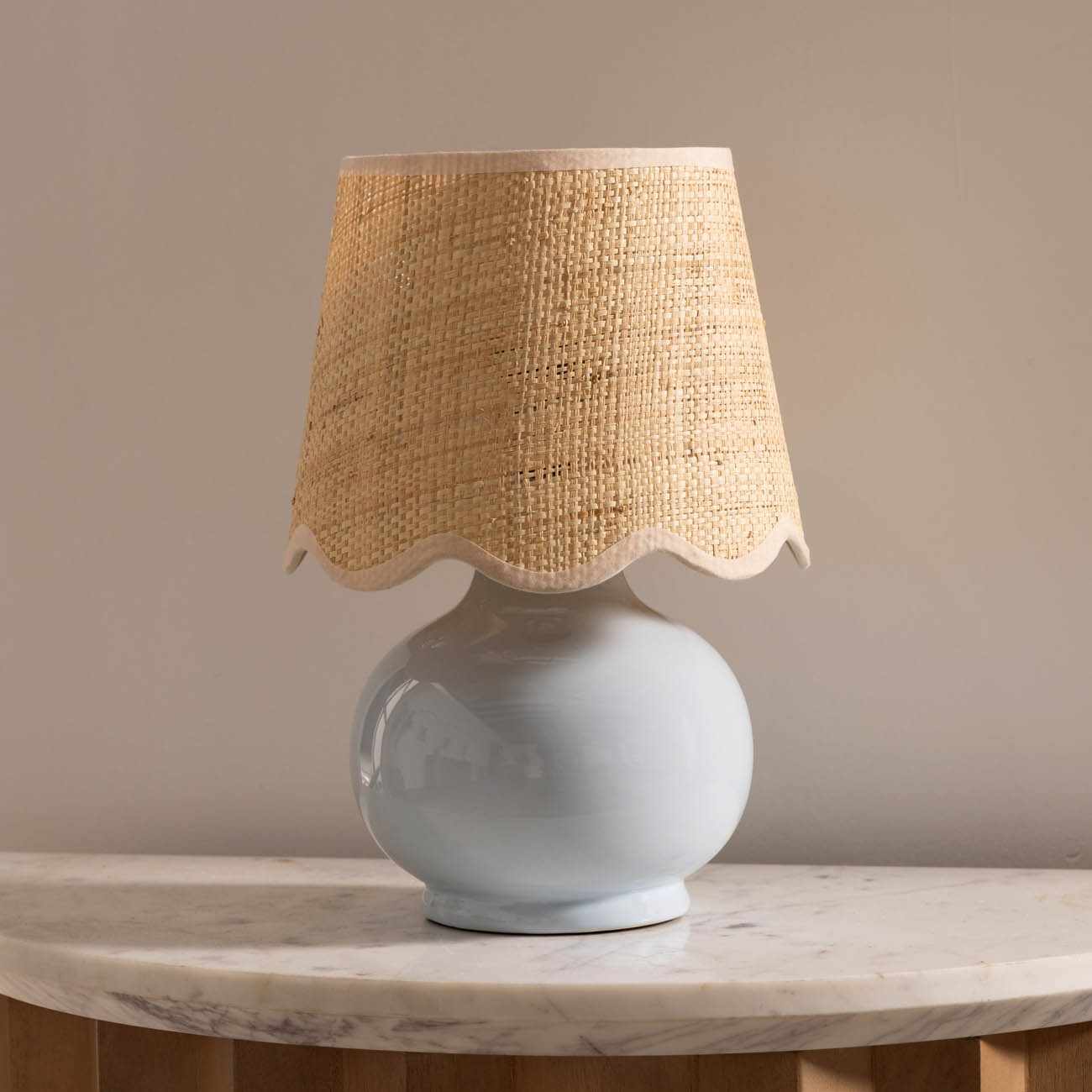 Light Blue Table Lamp with Scalloped Shade