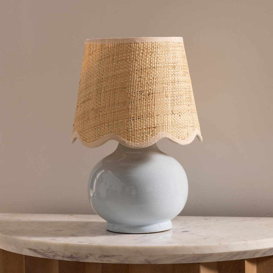 Light Blue Table Lamp with Scalloped Shade