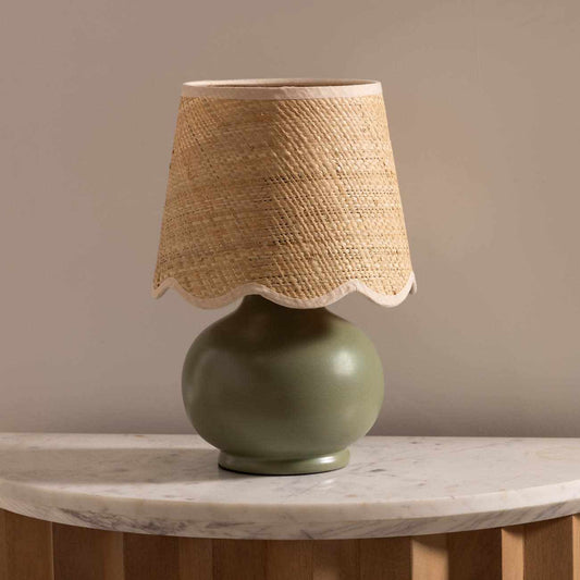 Green Table Lamp with Scalloped Shade