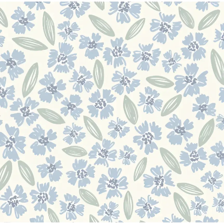 Lane Wallpaper - Scattered Blooms - by Hufton Studio - Sample 1 foot by 1 foot / Blue - Loomwell Home Goods