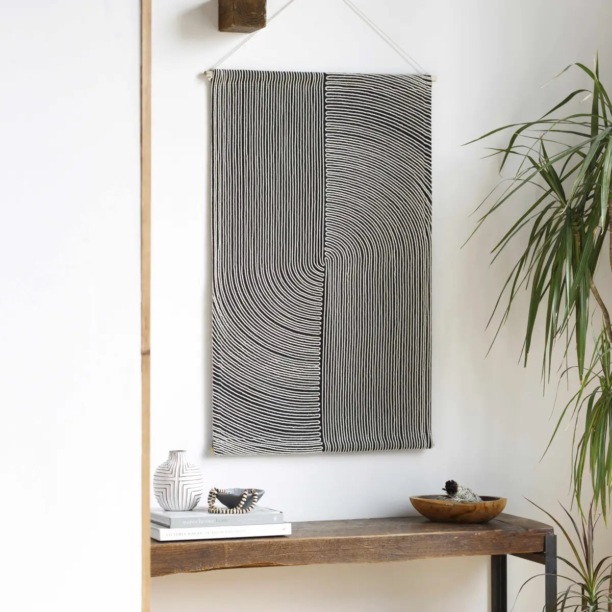 Lanse Black and White Geometric Wall Hanging - 24’’ x 36’’ Rectangle - Boutique Rugs