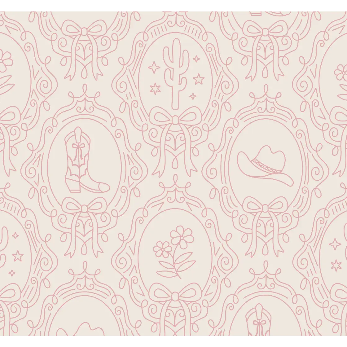 Laramie Wallpaper - Cowgirl Portraits - by Danielle Chandler Design - 2 feet by 12 feet / Cream and Pink / Large